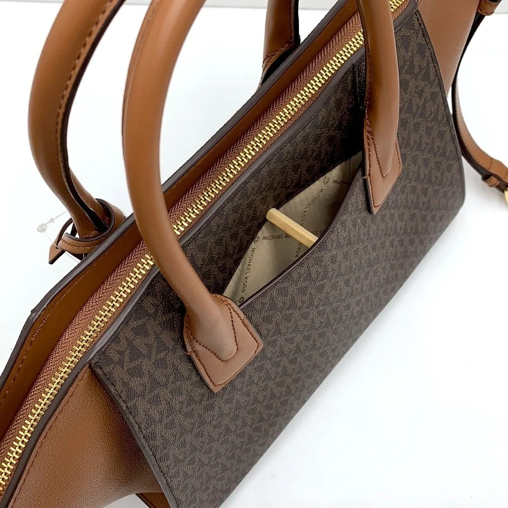 MICHAEL KORS AVRIL LARGE TOP ZIP SATCHEL BROWN/LUGGAGE SIGNATURE COLOR